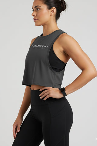 [ALWAYS ON] Powherful Crop Tank - Charcoal / White - Tank - Athletifreak | Athletic & Gym Wear, Athleisure