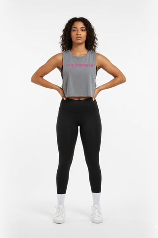 [ALWAYS ON] Powherful Crop Tank - Heather Grey / Pink - Tank - Athletifreak | Athletic & Gym Wear, Athleisure