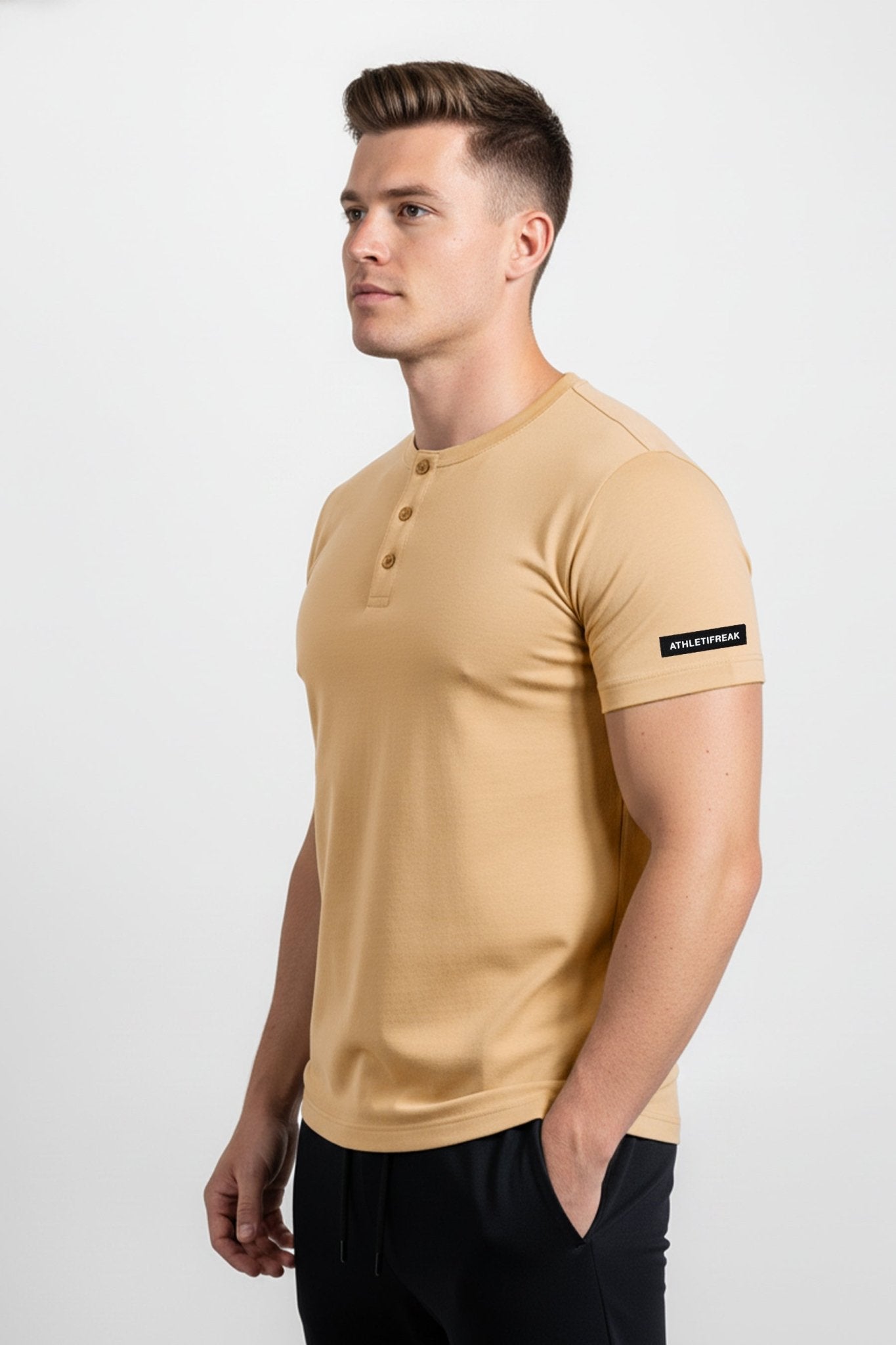 [HYBRID] Henley Cruise - Latte - Tee - Athletifreak | Athletic & Gym Wear, Athleisure
