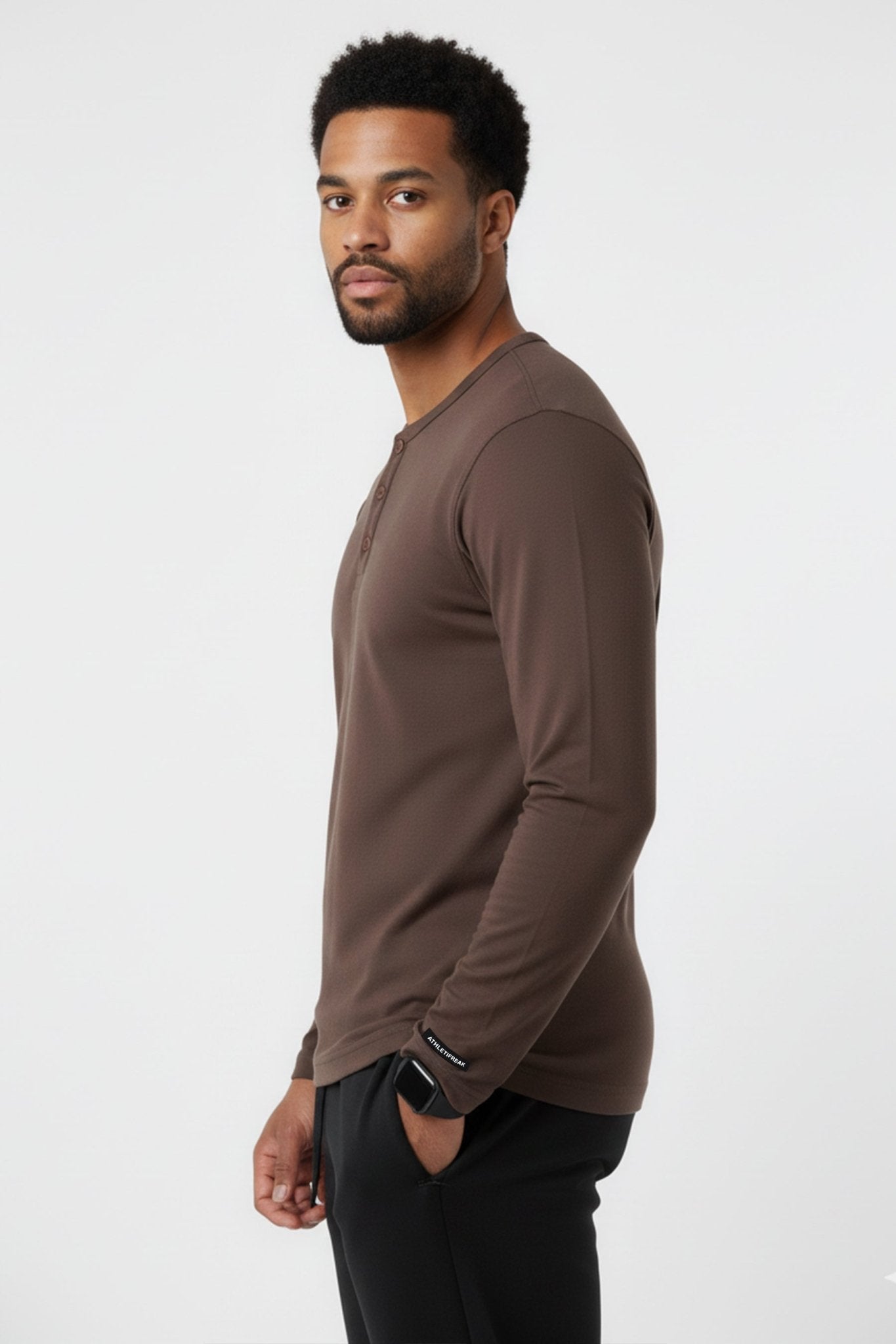 [HYBRID] Henley Long Sleeve - Espresso - Tee - Athletifreak | Athletic & Gym Wear, Athleisure