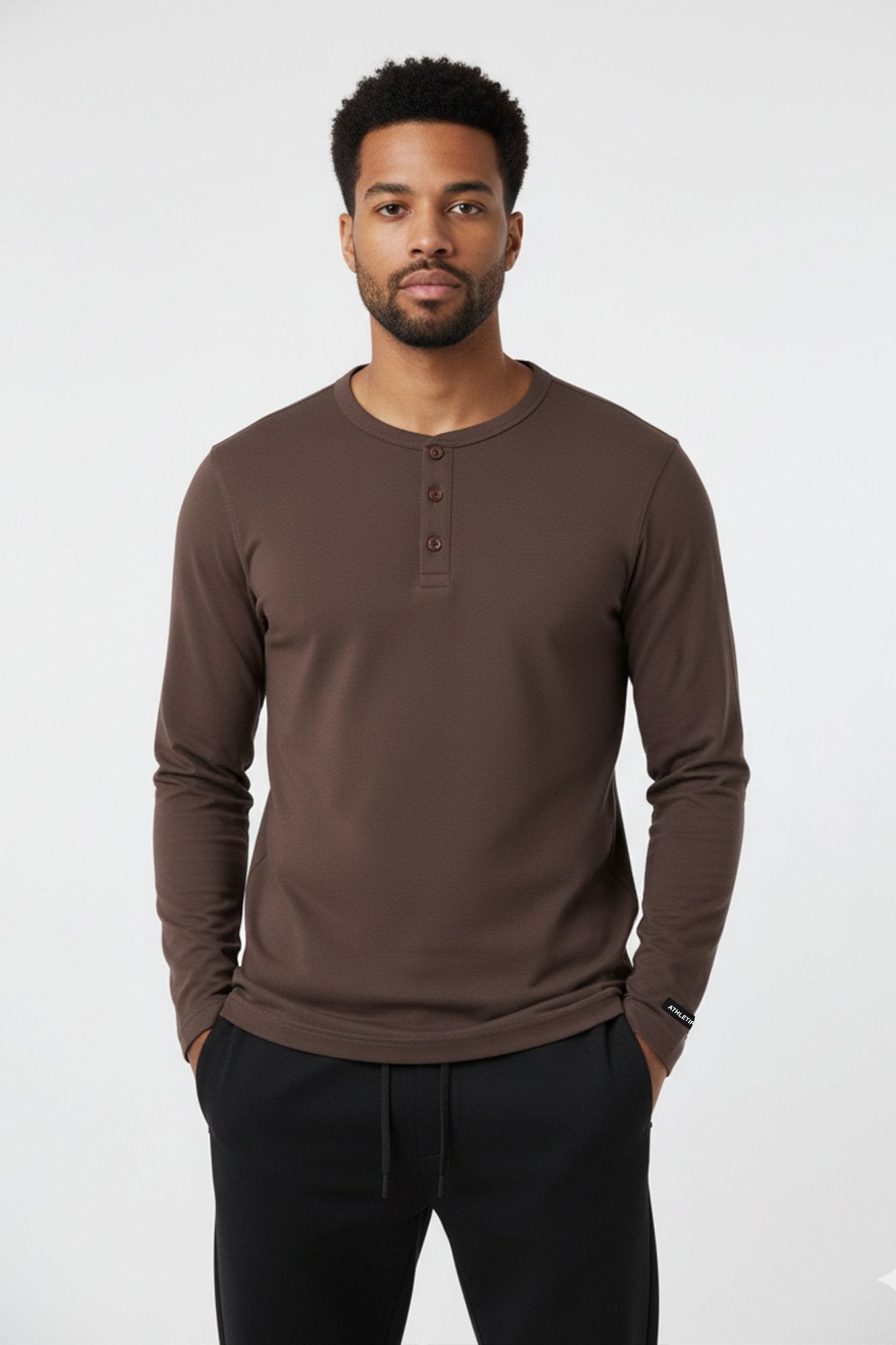[HYBRID] Henley Long Sleeve - Espresso - Tee - Athletifreak | Athletic & Gym Wear, Athleisure