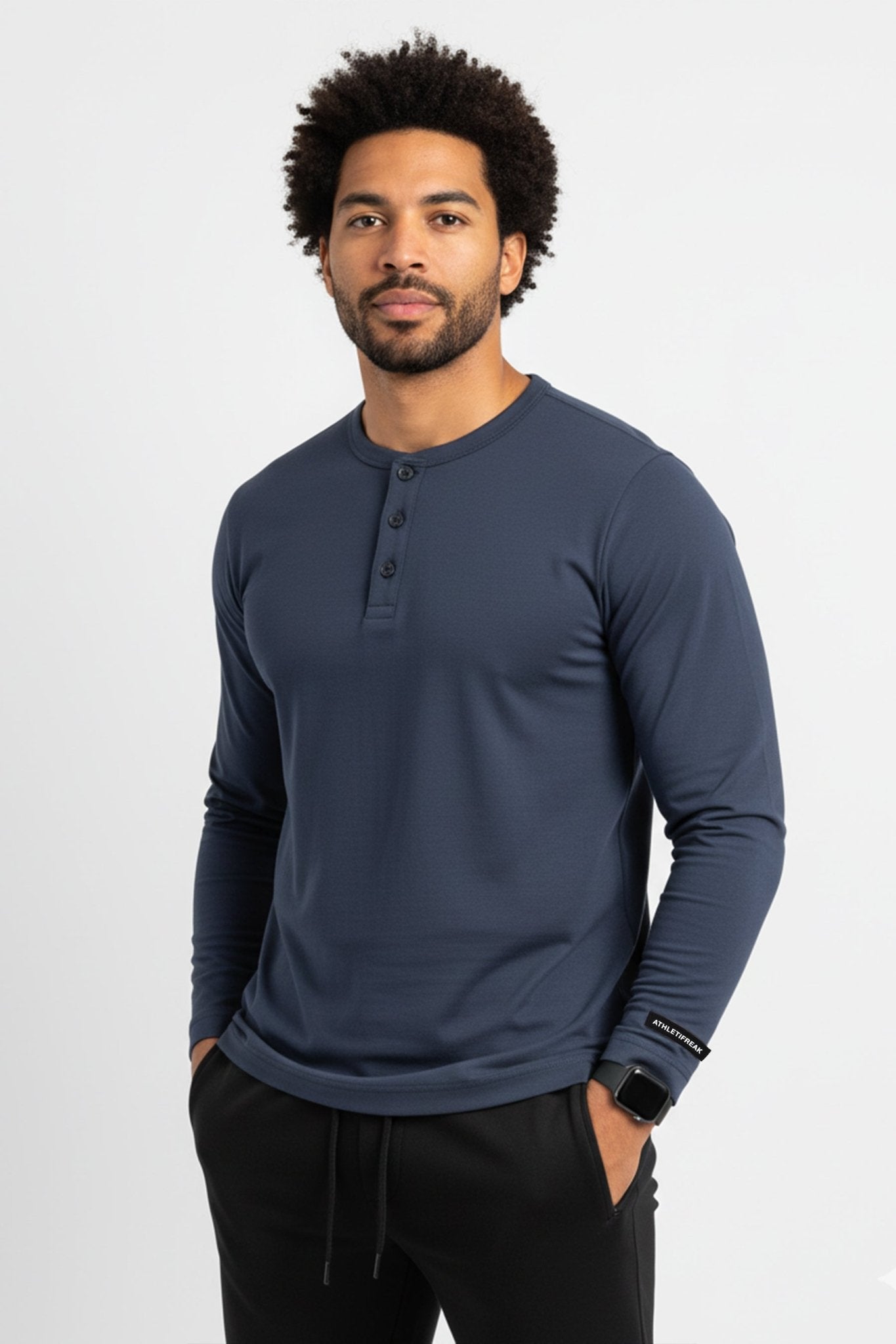 [HYBRID] Henley Long Sleeve - Navy - Tee - Athletifreak | Athletic & Gym Wear, Athleisure