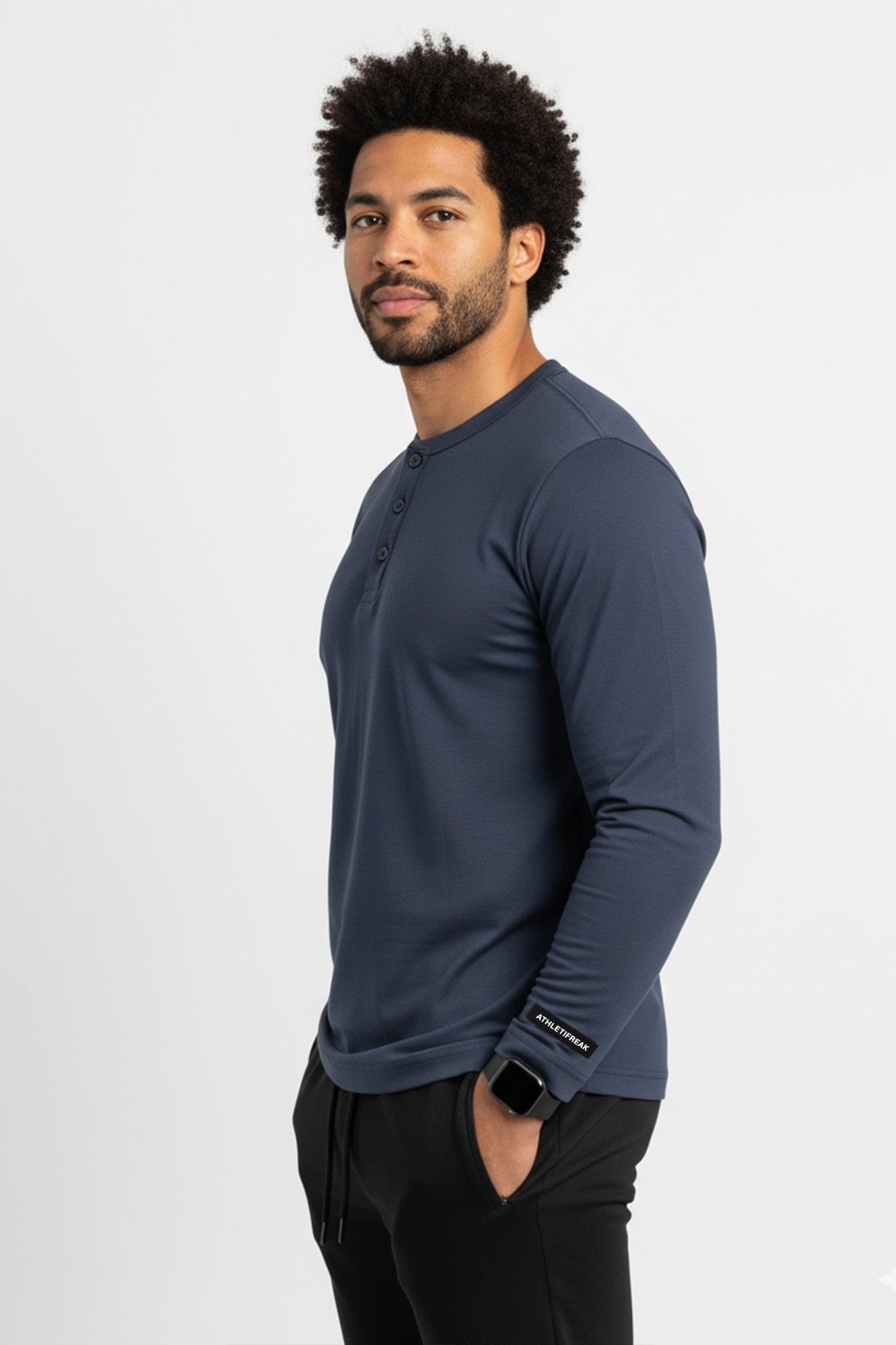 [HYBRID] Henley Long Sleeve - Navy - Tee - Athletifreak | Athletic & Gym Wear, Athleisure