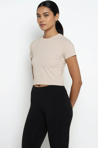 [INFINITECH] Training Crop Tee - Stone - Tee - Athletifreak | Athletic & Gym Wear, Athleisure